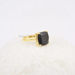 Womens Ring - Black Onyx Ring - 12mm Cushion Gemstone - Gold Plated Ring - 925 Solid Silver Ring - Best Selling Ring - Gift for Bridesmaid