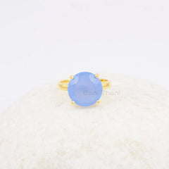 12mm Round Georgeous Blue Chalcedony Gemstone Ring, Gold Plated 925 Sterling Silver Ring, Engagement Ring, Chalcedony Ring, Birthstone Ring