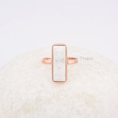 Howlite Pyramid 6x18mm Rectangle Shape Gemstone Ring, Rose Gold Plated 925 Sterling Silver Ring, Dainty Ring, Birthday Gift Ring, Bezel Ring