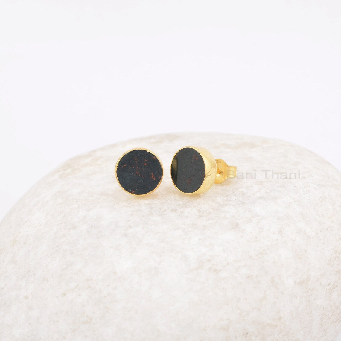 Elegant Tiny Cute Bloodstone Stud Earrings, Round 9mm Gemstone Stud Earrings, 925 Silver 18k Gold Plated Earring, Womens Gift Post Earring