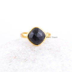 Black Onyx Cushion Gemstone Ring - Gold Plated Bezel Ring - 925 Sterling Silver Office Wear Ring - Wedding Gift Ring for Women - Boho Ring