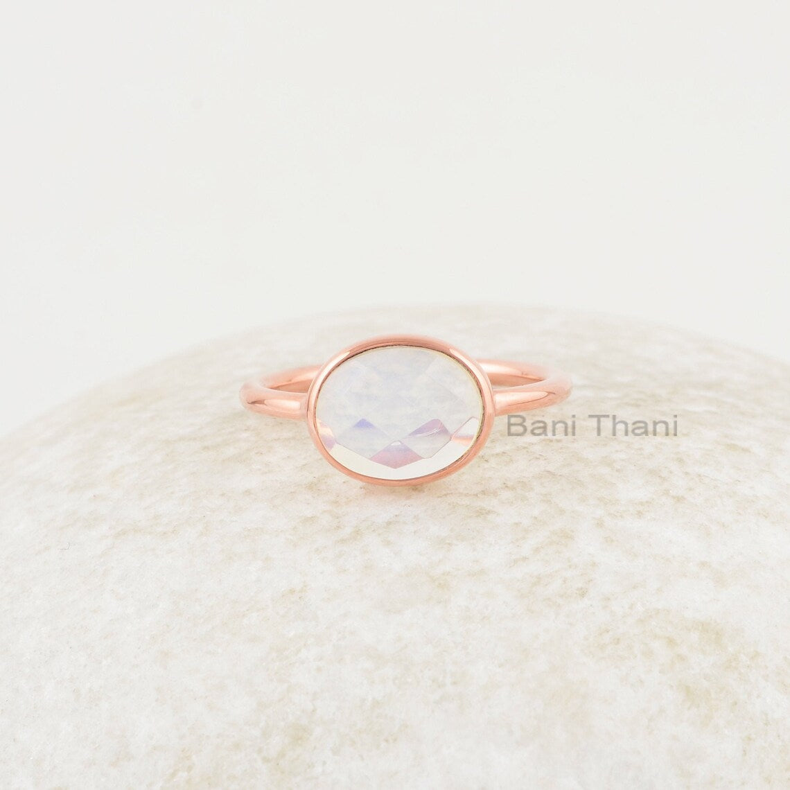 Engagement Ring - Opalite Quartz Gemstone Ring - 8x10mm Oval Ring - Rose Gold Plated Ring - 925 Solid Silver - Gift for Her - Womens Jewelry
