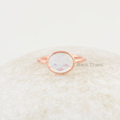 Engagement Ring - Opalite Quartz Gemstone Ring - 8x10mm Oval Ring - Rose Gold Plated Ring - 925 Solid Silver - Gift for Her - Womens Jewelry