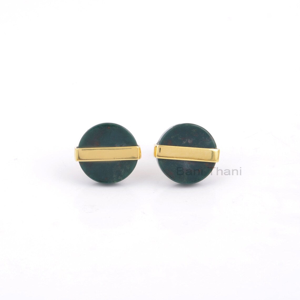 Flat Round Earring - Bloodstone Earring - Gemstone Stud Earrings - Gold Plated - 925 Silver Stud Earrings - Gift for Her - 12mm Stud Earring