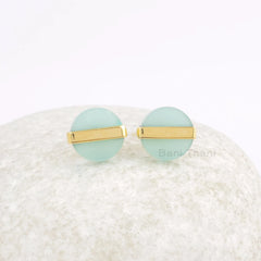 Aqua Chalcedony Earrings - Flat Round Stud Earrings - 925 Silver Earring - Gold Plated Earrings - Gift for Girls - Jewelry for Bridesmaid