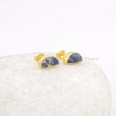 Delicate Earrings - Copper Lapis Earrings - Gemstone Stud Earrings - Halfmoon Earrings - Solid Silver - Gold Plated Earring - Gift for Her