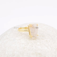 Coffin Silver Ring - Black Rutile Gemstone Ring - 925 Sterling Silver Prong Set Ring - Gold Plated Wedding Gift Ring - Birthday Gift for Her