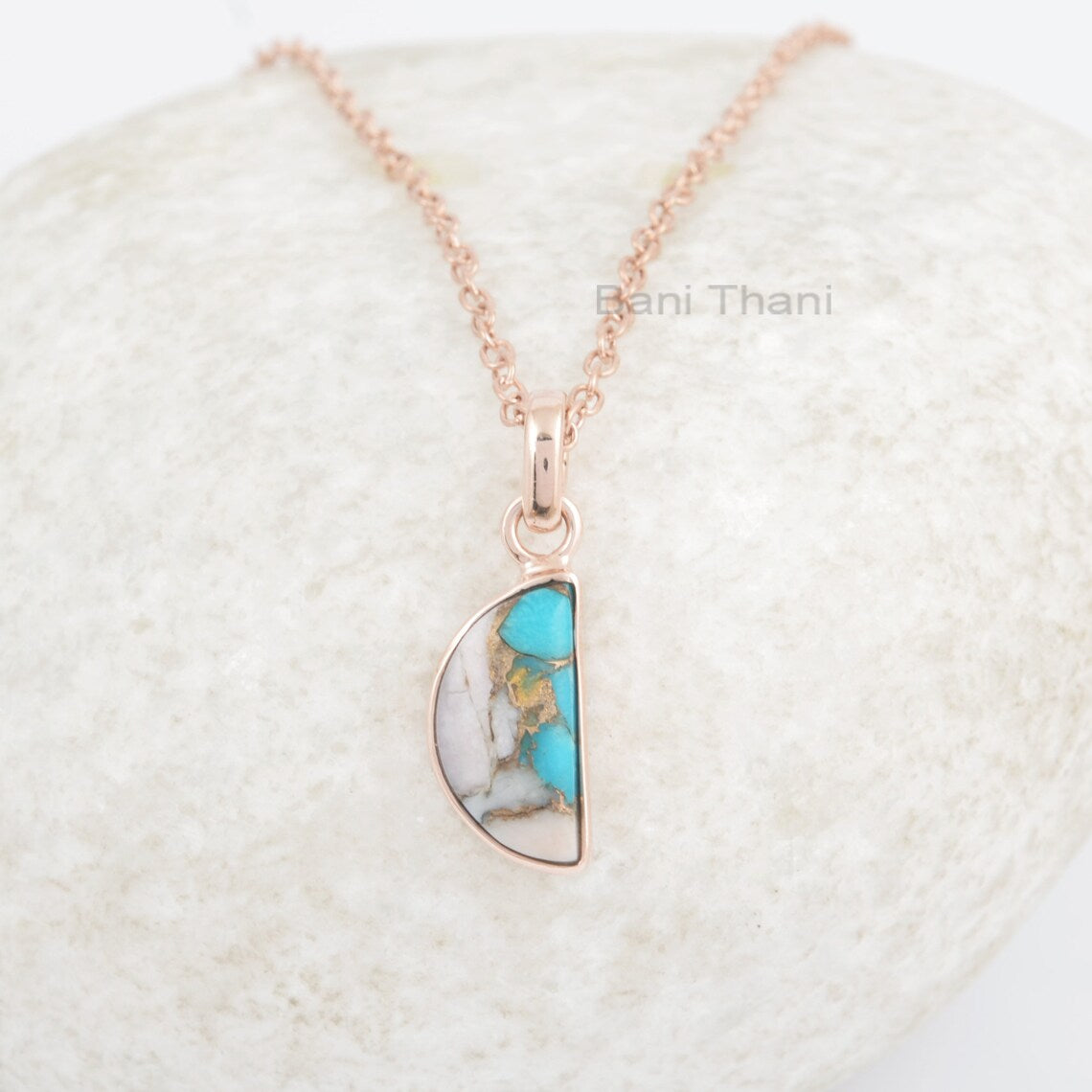 Pink Opal Copper Turquoise Necklace - Rose Gold Plated Pendant Necklace - 925 Silver - Artisan Jewelry -Jewelry For Nurse -Gift For Traveler