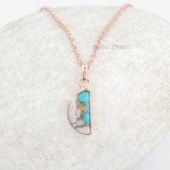 Pink Opal Copper Turquoise Necklace - Rose Gold Plated Pendant Necklace - 925 Silver - Artisan Jewelry -Jewelry For Nurse -Gift For Traveler