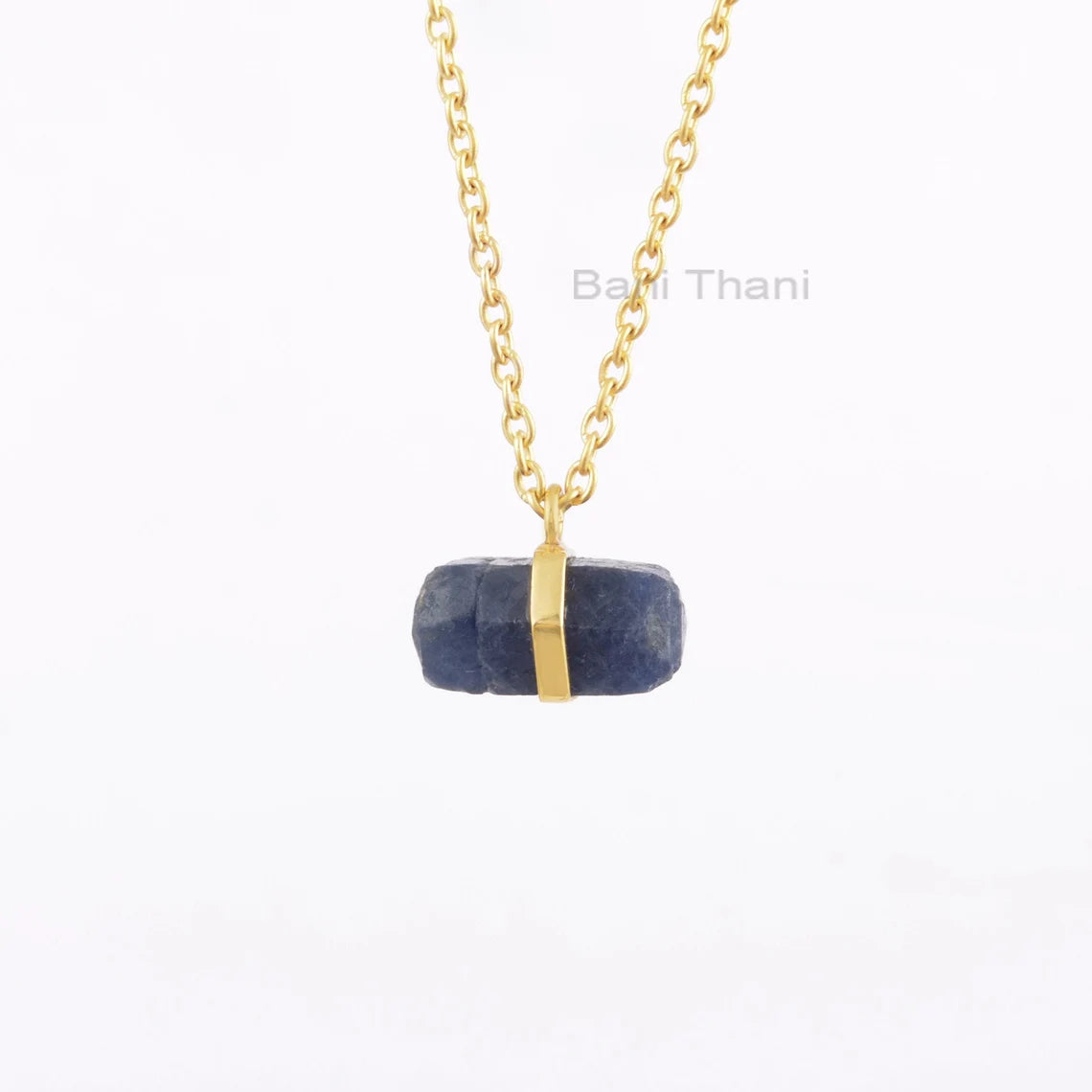 Rough Blue Sapphire 9x16mm Necklace - Gold Plated Necklace - Solid Silver - Party Jewelry - Jewelry For The Traveler - Gift For Young Mom