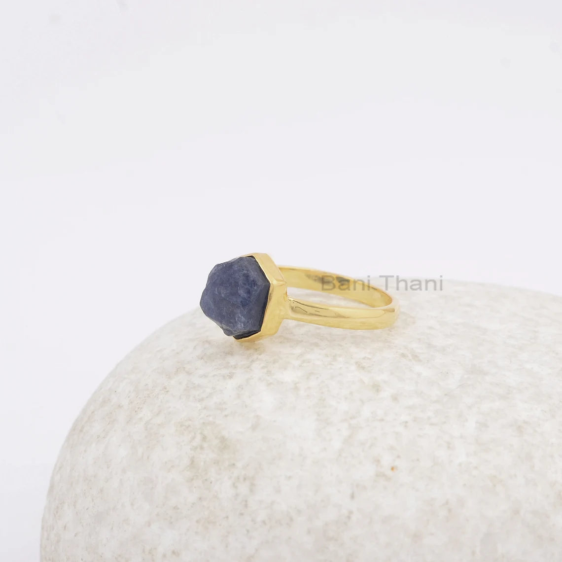 Elegant Raw Blue Sapphire Gemstone Handmade Ring, 925 Sterling Silver 18k Gold Plated Ring, Birthday Gift Ring, Party Wear Ring,Gift For Her