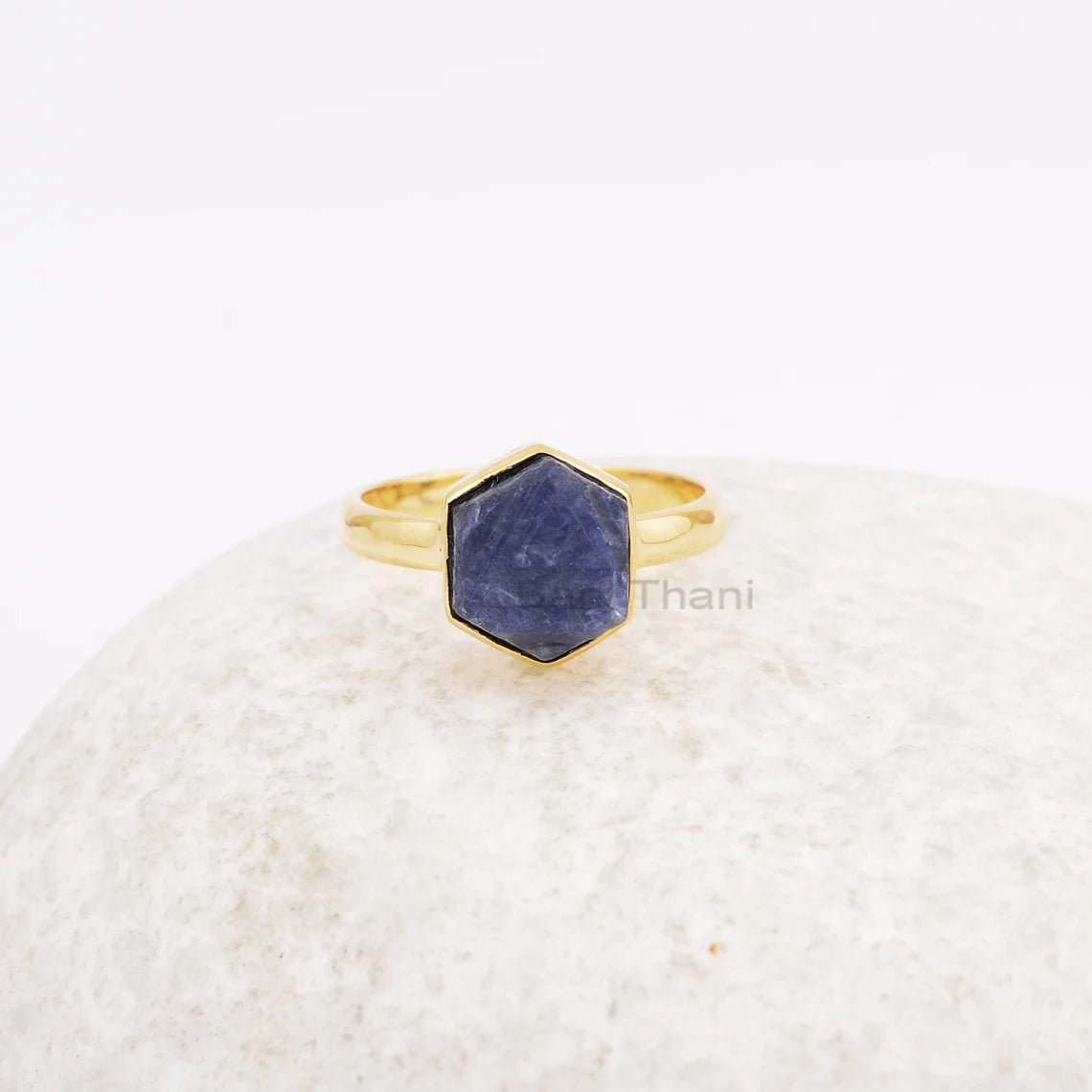 Elegant Raw Blue Sapphire Gemstone Handmade Ring, 925 Sterling Silver 18k Gold Plated Ring, Birthday Gift Ring, Party Wear Ring,Gift For Her