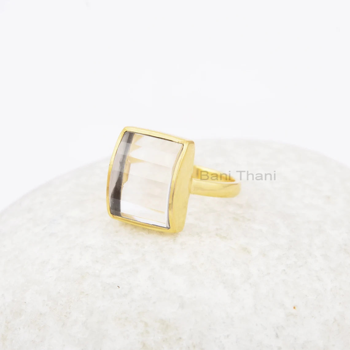 Crystal Quartz Ring - 11x14mm Rectangle Step Cut - Solid Silver - Gold Plated Ring - Birthstone Jewelry - Gift for Wife - Jewelry for Summer