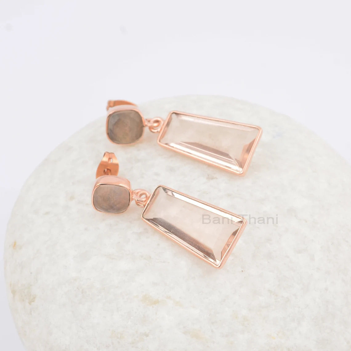 Blush Pink Bridal Morganite Earrings,Bridesmaid Morganite Gemstone Earring, 925 Silver Rose Gold Plated Earring,Premium Earring Gift For Her