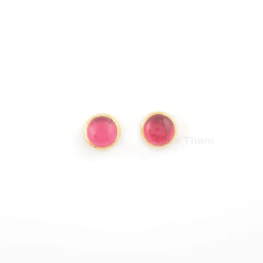 Small Pink Tourmaline Stud Earrings, 9mm Round Gemstone Stud Earrings, 925 Sterling Silver 18k Gold Plated Earring, Bridal Stud-Post Earring