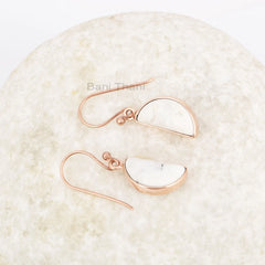 Gemstone Drop Earrings, White Howlite Halfmoon Earring, Rose Gold Plated Silver Earring, Womens Gift Earring, Everyday Earring, Gift For Her