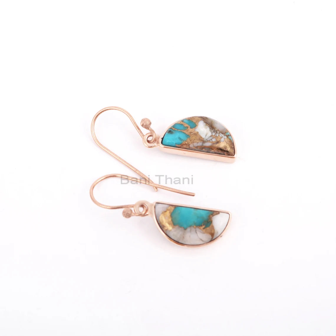 Beautiful Turquoise Gemstone Drop Earrings, Pink Opal Copper Turquoise Halfmoon Earring, Rose Gold Plated Earring, Moms Gift Silver Earrings