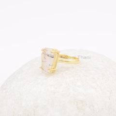 Coffin Silver Ring - Black Rutile Gemstone Ring - 925 Sterling Silver Prong Set Ring - Gold Plated Wedding Gift Ring - Birthday Gift for Her