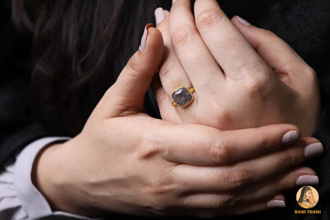 Black Rutile Quartz Ring - Sterling Silver Ring - 10mm Gemstone Jewelry - Gold Vermeil - Gift for Lady - Ring for Girls - Handmade Jewelry