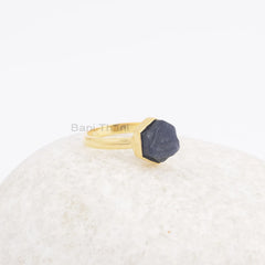 Elegant Raw Blue Sapphire Gemstone Handmade Ring, 925 Sterling Silver 18k Gold Plated Ring, Birthday Gift Ring, Party Wear Ring,Gift For Her