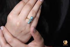 Blue Copper Turquoise Ring - 925 Silver Gold Plated Ring - 6x18mm Rectangle Gemstone Ring - Handmade Jewelry - Dainty Ring - Gift For Her