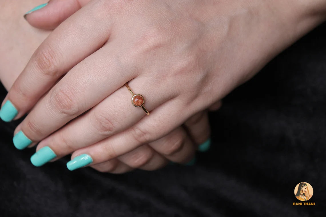 Sunstone Ring - Pure Silver - 5mm Handcrafted Ring - Gold Plated Ring - Natural Stone Jewelry - Jewelry For Graduate - Gift For Young Girls