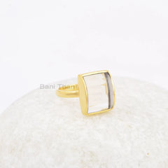 Crystal Quartz Ring - 11x14mm Rectangle Step Cut - Solid Silver - Gold Plated Ring - Birthstone Jewelry - Gift for Wife - Jewelry for Summer