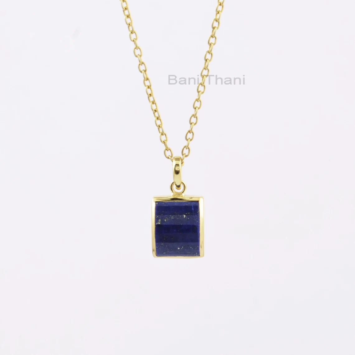 Blue Lapis Necklace, Lapis Lazuli 11x14mm Rectangle Gemstone Step Cut Necklace, 18k Gold Plated Necklace, 925 Sterling Silver Gift Necklace