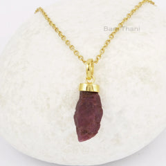 Natural Ruby Rough Necklace, Ruby 10x20mm Gemstone Necklace, 925 Sterling Silver Gold Plated Necklace, Vintage Necklace