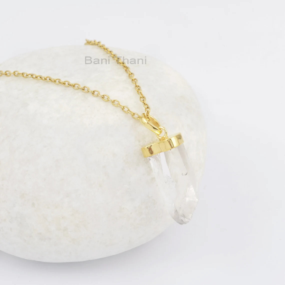 Crystal Quartz 12x30mm Rough Gemstone Necklace, Gold Plated 925 Sterling Silver Rough Necklace, Christmas Gift Necklace, Dainty Necklace