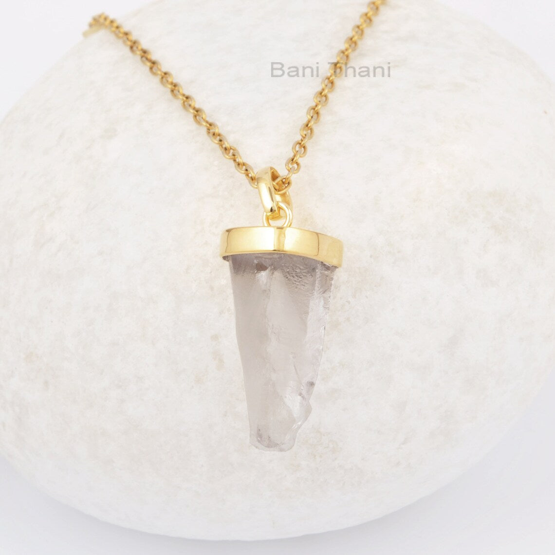 Beautiful Crystal Quartz Rough 10x25mm Gemstone Necklace, 18k Gold Plated 925 Sterling Silver Necklace, Gift For Her, Bridesmaid Necklace