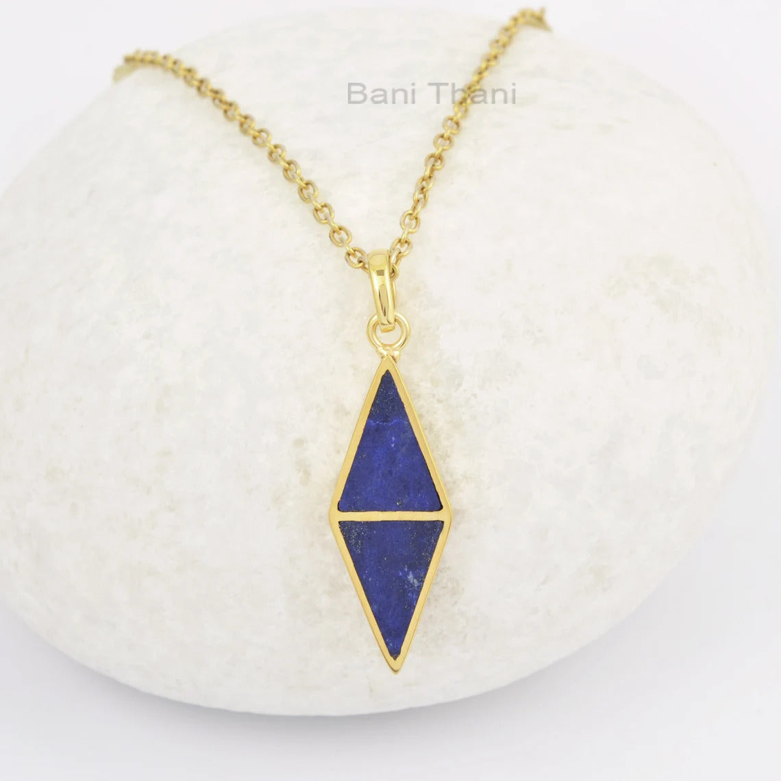 Lapis Lazuli Necklace - 925 Solid Silver - Gold Plated Pendant Necklace - 10x13mm - Trendy Jewelry - Gift For Bridesmaid - Jewelry For A Mom