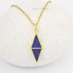 Lapis Lazuli Necklace - 925 Solid Silver - Gold Plated Pendant Necklace - 10x13mm - Trendy Jewelry - Gift For Bridesmaid - Jewelry For A Mom