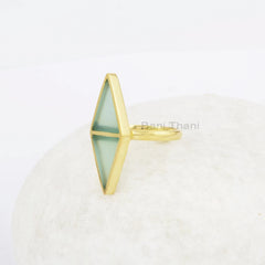 Aqua Chalcedony Gemstone Silver Ring - Gold Plated Ring - Gemstone Jewelry - 10x13mm Double Triangle Ring - Gift For Her - Jewelry for Women