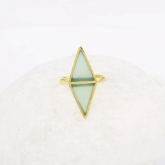 Aqua Chalcedony Gemstone Silver Ring - Gold Plated Ring - Gemstone Jewelry - 10x13mm Double Triangle Ring - Gift For Her - Jewelry for Women