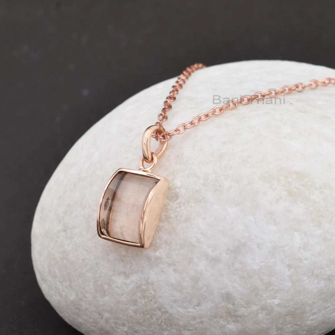 Gorgeous Morganite Quartz Necklace, 11x14mm Rectangle Step Cut Gemstone Necklace, Rose Gold Plated 925 Silver Necklace, Womens Gift Necklace