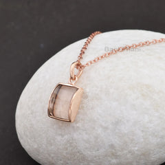 Gorgeous Morganite Quartz Necklace, 11x14mm Rectangle Step Cut Gemstone Necklace, Rose Gold Plated 925 Silver Necklace, Womens Gift Necklace