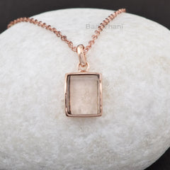 Gorgeous Morganite Quartz Necklace, 11x14mm Rectangle Step Cut Gemstone Necklace, Rose Gold Plated 925 Silver Necklace, Womens Gift Necklace