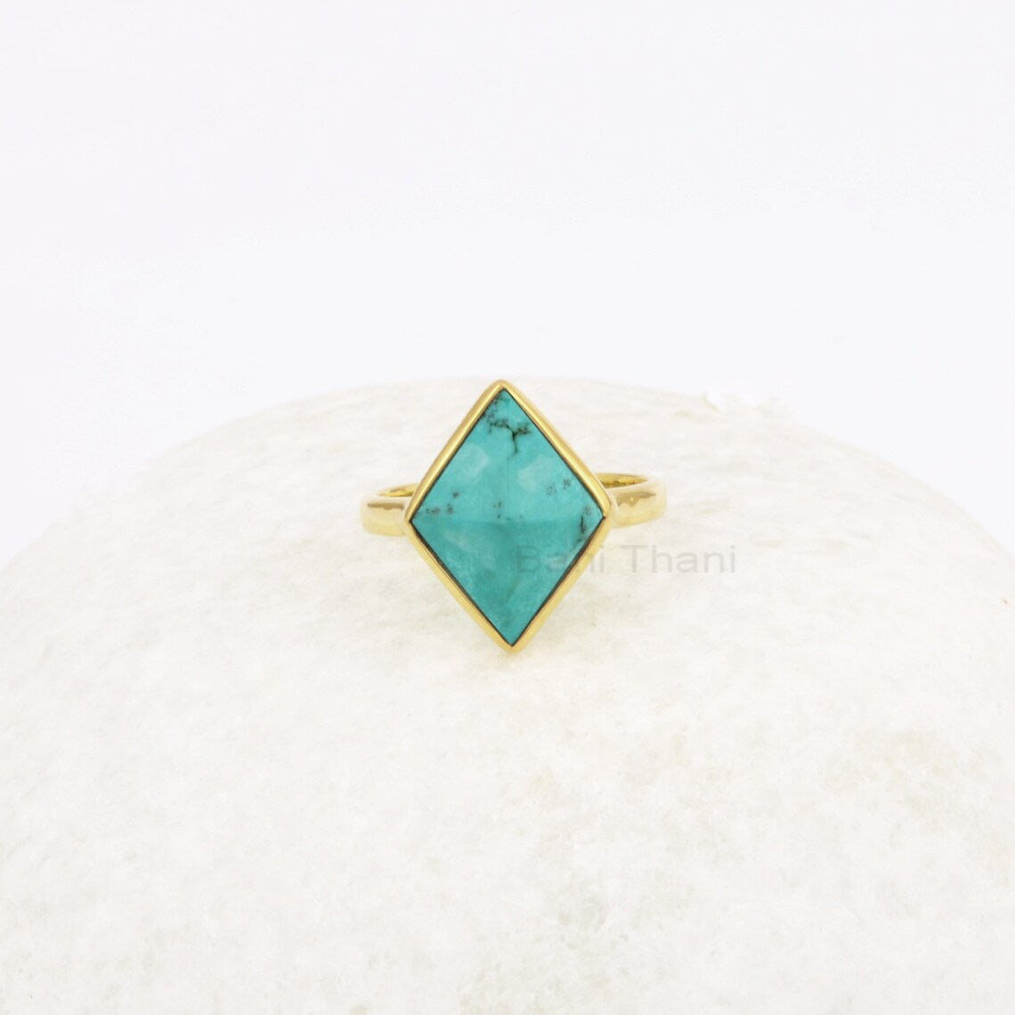 Tibetan Turquoise Ring - Handmade Gemstone Ring - 12x16mm Sterling Silver Ring - Gift for Her - Ring for Everyday wear - Pyramid Shape Ring