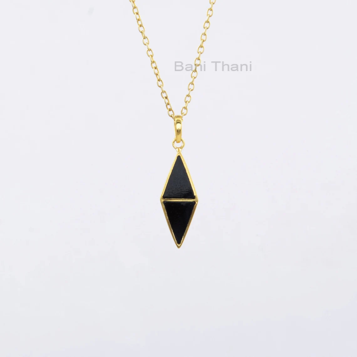 Black Onyx Necklace - 925 Silver - Gold Plated Pendant - 10x13mm Flat Triangle - Artisan Jewelry - Gift For Grand Daughter - Jewelry For Her