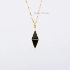 Black Onyx Necklace - 925 Silver - Gold Plated Pendant - 10x13mm Flat Triangle - Artisan Jewelry - Gift For Grand Daughter - Jewelry For Her