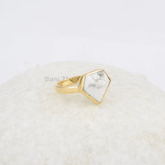 Howlite Ring, Gemstone Silver Ring, 18k Gold Plated Ring, 11x13mm Diamond Shape Handmade Ring, Gift for Her, Delicate Ring, Ring for Women