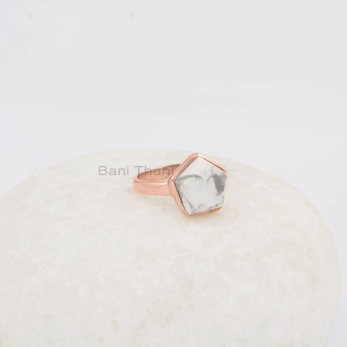 Star Shape Howlite 11mm Gemstone Bezel Ring, Rose Gold Plated Ring, 925 Sterling Silver Ring, Statement Ring, Birthday Gift Ring, Boho Ring