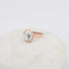 Star Shape Howlite 11mm Gemstone Bezel Ring, Rose Gold Plated Ring, 925 Sterling Silver Ring, Statement Ring, Birthday Gift Ring, Boho Ring