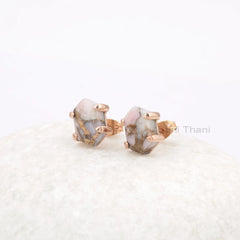 Opal Stud Earrings, Pink Opal Copper 7x12mm Hexagon Gemstone Stud Earring, Rose Gold Plated Earring, Women Silver Earrings, Dainty Earring