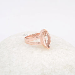 Elegant Marquise Ring, Rose Gold Plated Morganite 8x16mm Gemstone Ring, 925 Sterling Silver Handmade Ring, Dainty Ring, Promise Ring Jewelry