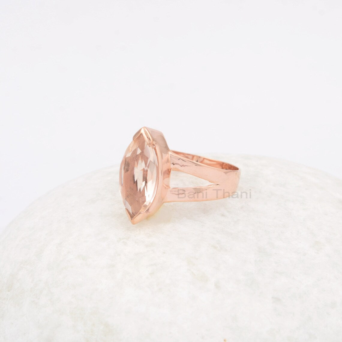 Elegant Marquise Ring, Rose Gold Plated Morganite 8x16mm Gemstone Ring, 925 Sterling Silver Handmade Ring, Dainty Ring, Promise Ring Jewelry