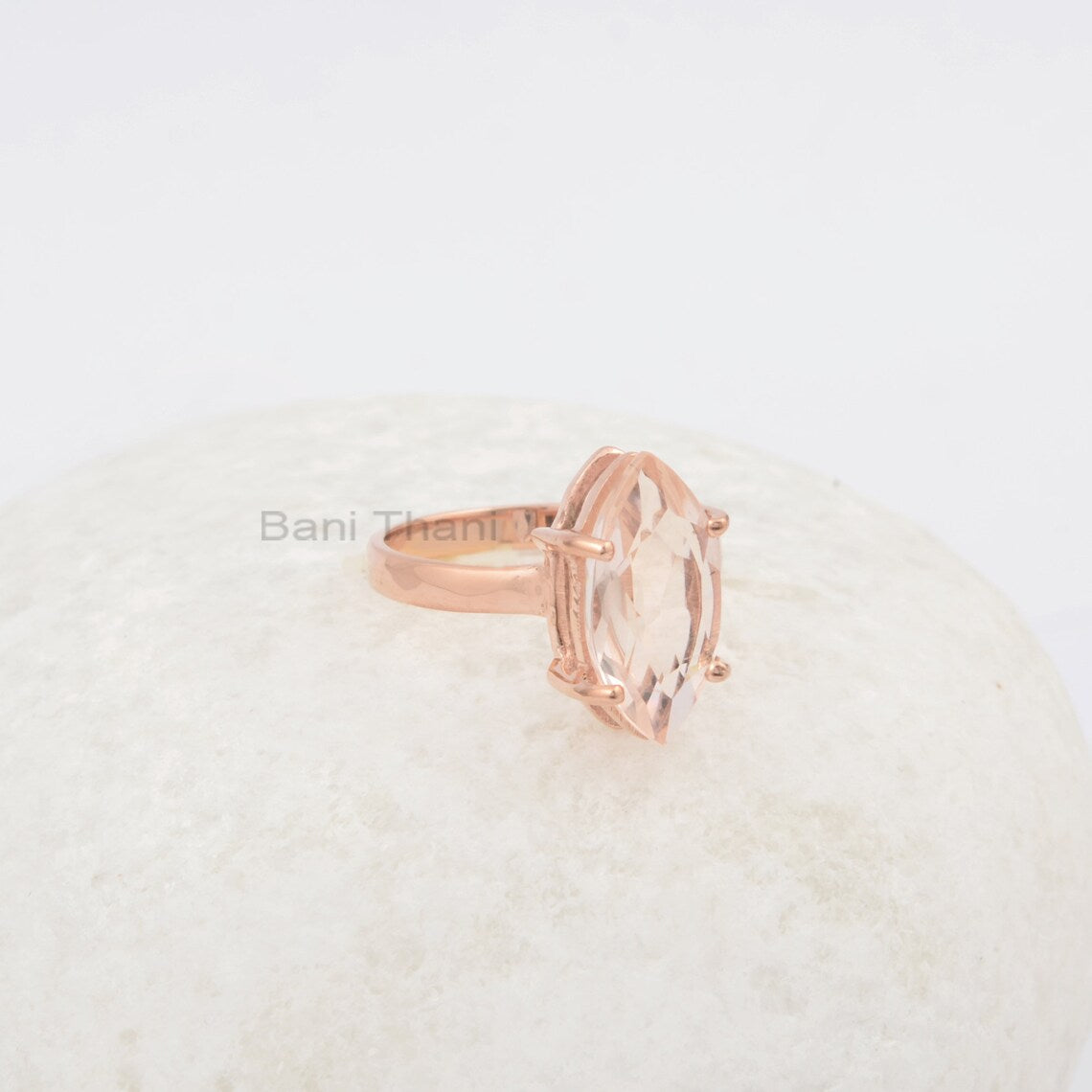 Morganite 8x16mm Marquise Gemstone Ring, Rose Gold Plated 925 Sterling Silver Handmade Ring, Engagement Gift Ring, Statement Ring, Boho Ring