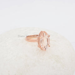 Morganite 8x16mm Marquise Gemstone Ring, Rose Gold Plated 925 Sterling Silver Handmade Ring, Engagement Gift Ring, Statement Ring, Boho Ring