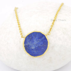 Lapis Lazuli Necklace - Pure Silver - Handcrafted Pendant Necklace - 22mm Round - Natural Stone - Gift For Graduate - Jewelry For Designer